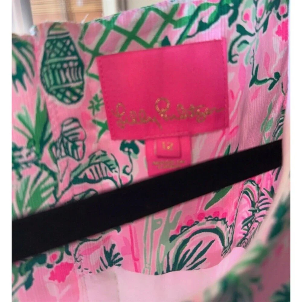 Lilly Pulitzer Mila Shift Dress Womens L Pink Green Tropical Sleeveless​ - Picture 9 of 9